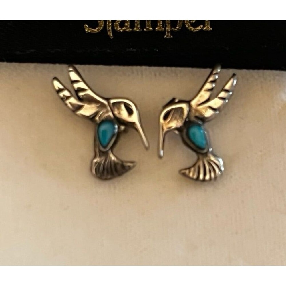 Vintage Sterling Silver & Turquoise Hummingbird post Earrings Native American